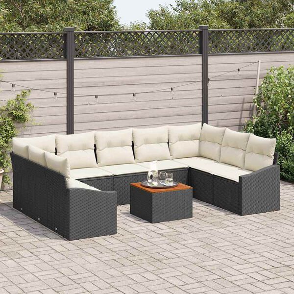 vidaXL Tuinbankenset met opslag 10 pcs Zwart en Cr&egrave;me poly rattan