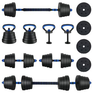 vidaXL 4-in-1 Halterset 40 kg Zwart en Blauw Cement en ijzeren zand