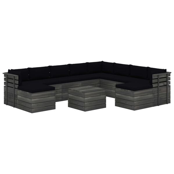 vidaXL 11-delige Loungeset pallet met kussens massief grenenhout