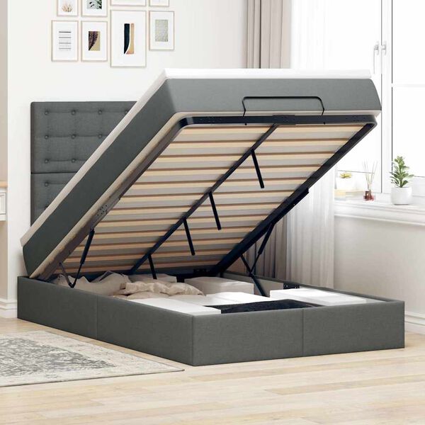 vidaXL Ottoman bed met matras 120x190 cm stof donkergrijs