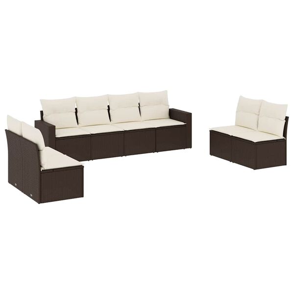 vidaXL 8-delige Loungeset met kussens poly rattan bruin