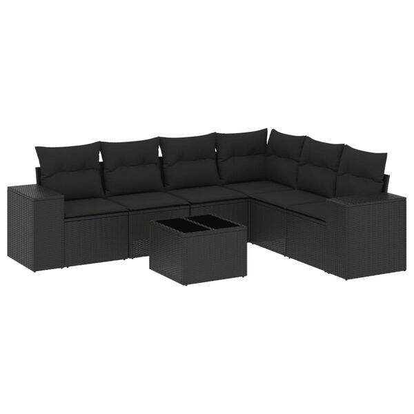 vidaXL 7-delige Loungeset met kussens poly rattan zwart