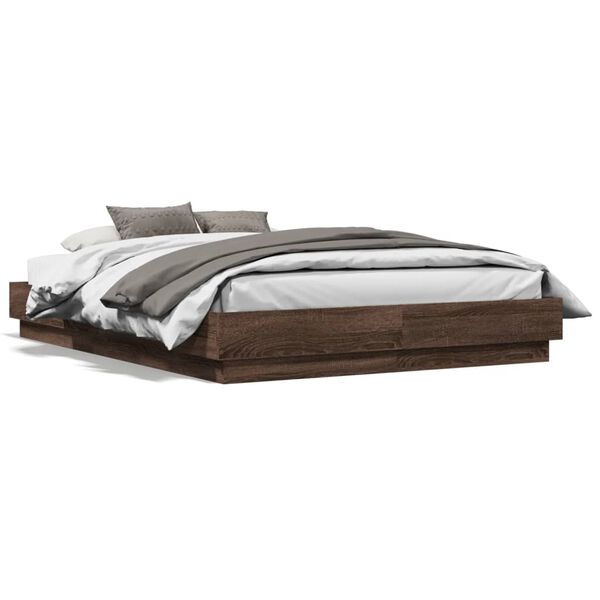 vidaXL Bedframe bewerkt hout bruin eikenkleur 135x190 cm