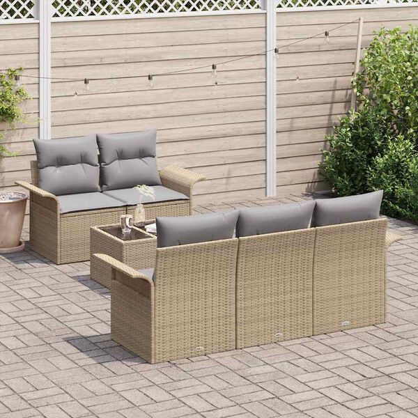 vidaXL Bankstel met kussen 6 pcs Beige poly rattan