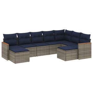 vidaXL 9-delige tuinbankset met kussens, grijs polyrotan
