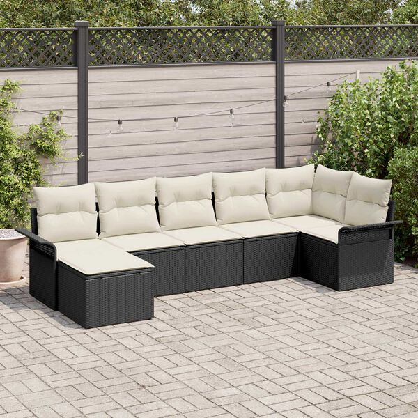 vidaXL Tuin Sofa Set met opslag 7 pcs Zwart poly rattan