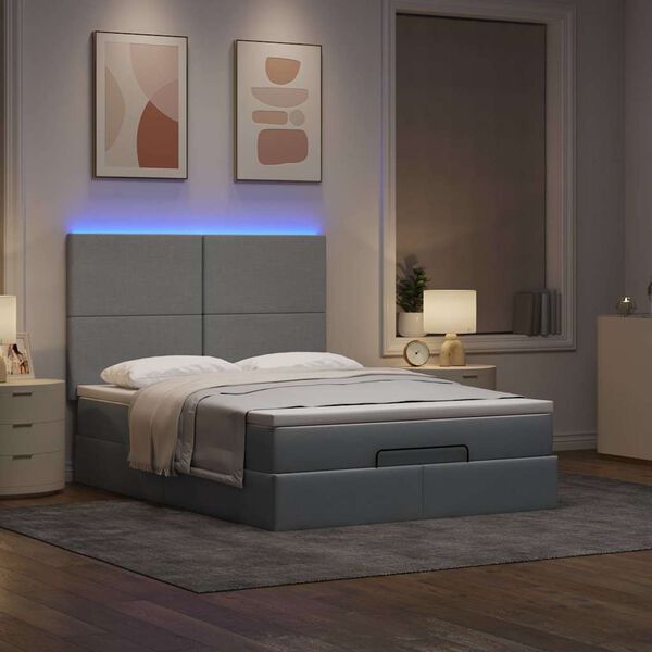 vidaXL Ottoman bed met matras en LED's 140x190cm stof lichtgrijs