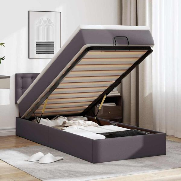 vidaXL Ottoman bed met matrassen en LED's 100x200cm kunstleer grijs
