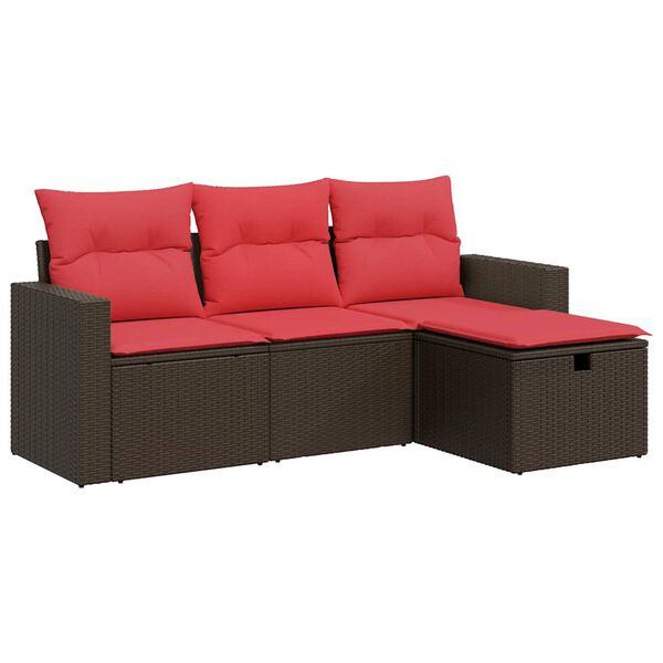 vidaXL 4-delige Loungeset met kussens poly rattan bruin