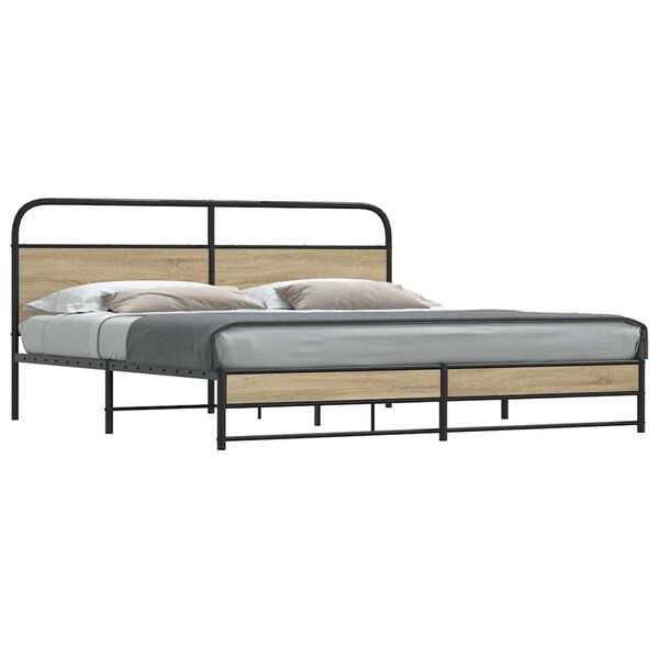 vidaXL Bedframe zonder matras metaal gerookt eikenkleurig 193x203 cm