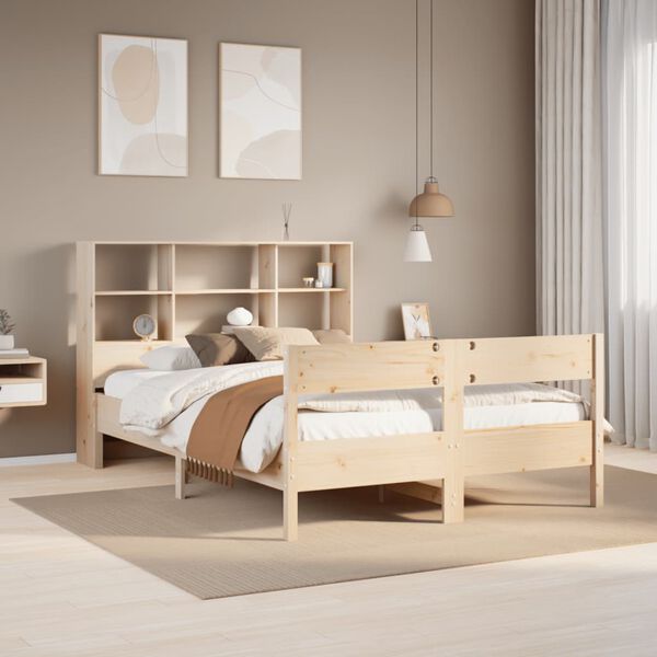 vidaXL Bed met boekenkast zonder matras massief grenenhout 150x200 cm