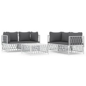 vidaXL 5-delige Loungeset met kussens staal wit