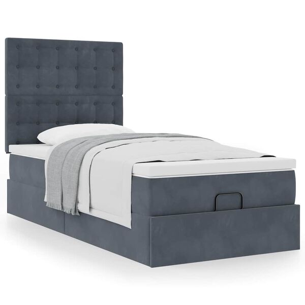 vidaXL Ottoman bed met matrassen 90x190cm fluweel donkergrijs