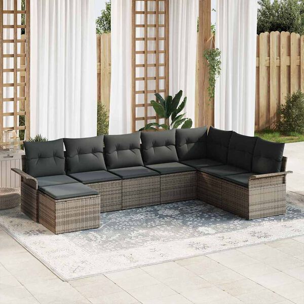 vidaXL Tuin Sofa Set met kussen 8 pcs Grijs poly rattan