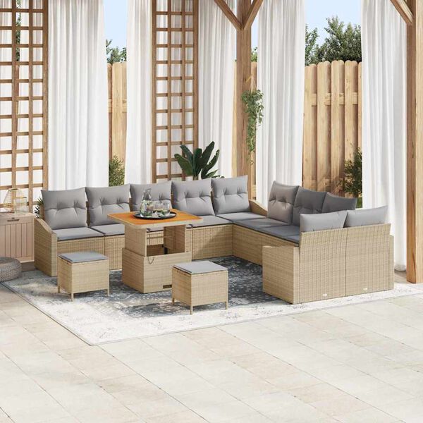 vidaXL Tuin Sofa Set met kussen met opslag 13 pcs Beige en Licht Grijs