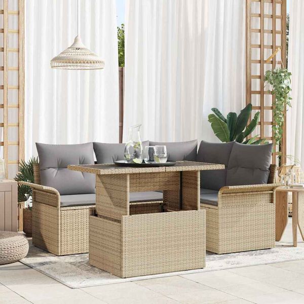 vidaXL Tuin Sofa Set met kussen 5 pcs Beige Poly riet