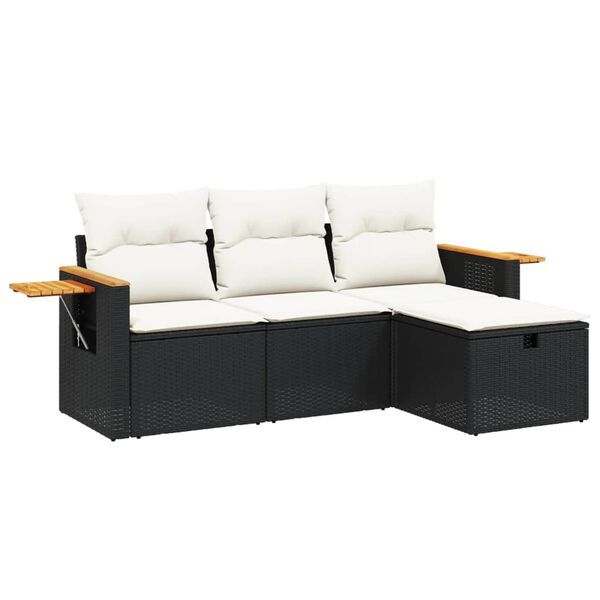 vidaXL 4-delige Loungeset met kussens poly rattan zwart