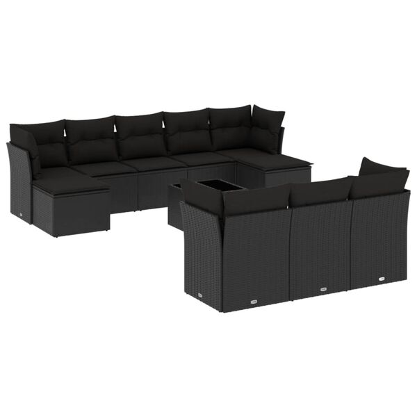vidaXL 11-delige Loungeset met kussens poly rattan zwart