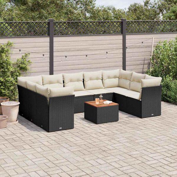 vidaXL 10-delige Loungeset met kussens poly rattan zwart