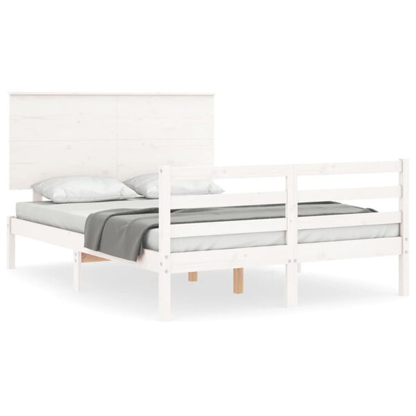 vidaXL Bedframe met hoofdbord massief hout wit