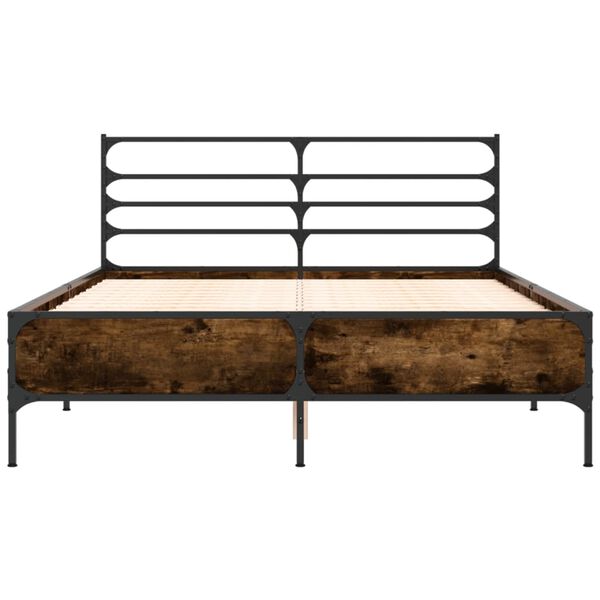 vidaXL Bedframe bewerkt hout metaal gerookt eikenkleurig 135x190 cm