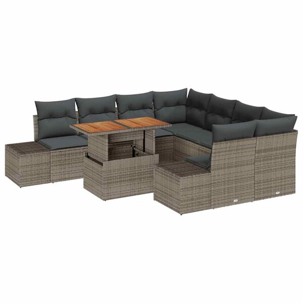vidaXL Tuin Sofa Set met opslag 9 pcs Grijs Poly riet