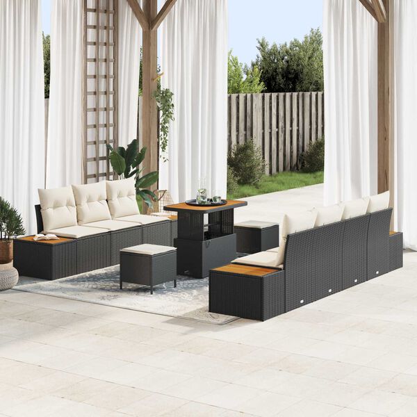 vidaXL Tuin Sofa Set met kussen 10 pcs Zwart Poly riet