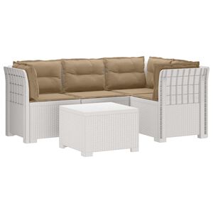vidaXL 4-Persoons Tuinbank met Kussens Rieten Look PP Wit