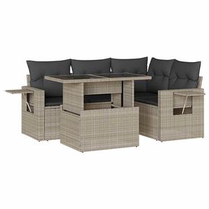 vidaXL 5-delige Loungeset met kussens poly rattan lichtgrijs