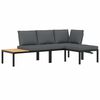 vidaXL 3-delige Loungeset met kussens aluminium zwart