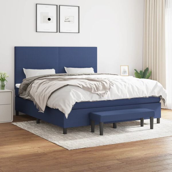 vidaXL Boxspring met matras stof blauw 160x200 cm