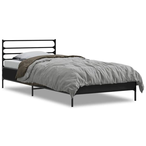 vidaXL Bedframe bewerkt hout en metaal zwart 100x200 cm