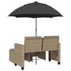 vidaXL Tuinbank 2-zits met parasol en voetenbanken poly rattan beige