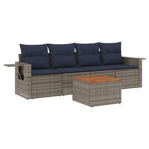 vidaXL 5-delige tuinbankset met kussens, grijs polyrotan