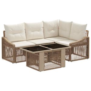 vidaXL Tuinbankenset 5 st Beige en Cr&egrave;me Wit poly rattan