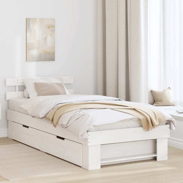 vidaXL Bedframe met hoofdeinde Wit 90 x 190 cm Massief grenenhout