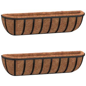 vidaXL Wandbakken 2 st met kokosvezel 76x21x16 cm staal zwart