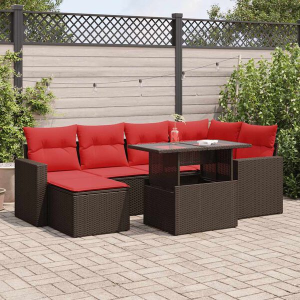 vidaXL 7-delige Loungeset met kussens poly rattan acacia bruin