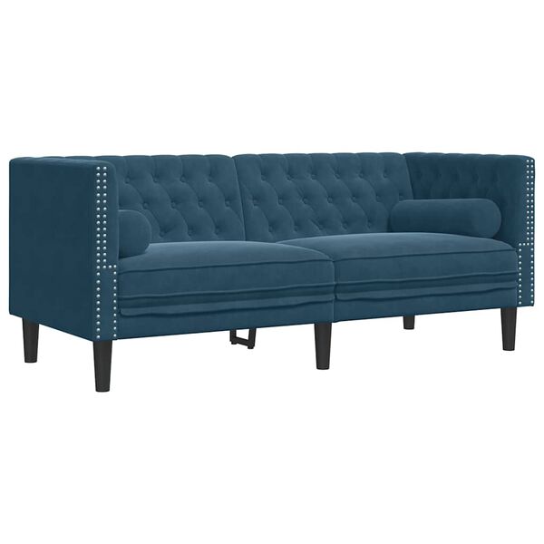 vidaXL Tweezitsbank Chesterfield-stijl en bolsters fluweel blauw