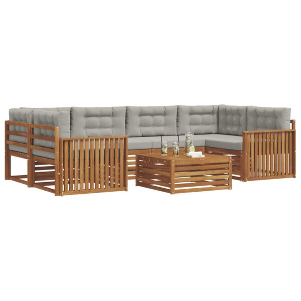 vidaXL Buiten bankenset met kussen 7 pcs Natuurlijk en Lichtgrijs