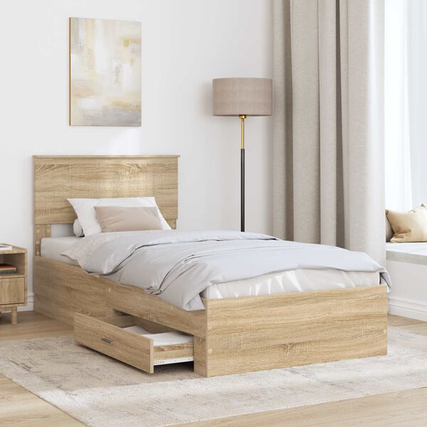 vidaXL Bedframe met hoofdeinde Sonoma Eiken 90 x 190 cm Bewerkt hout