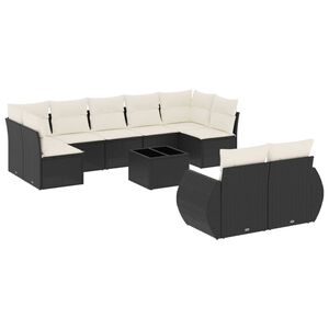 vidaXL 10-delige Loungeset met kussens poly rattan zwart