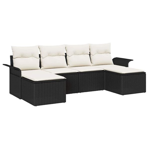 vidaXL Tuin Sofa Set met opslag 6 pcs Zwart poly rattan