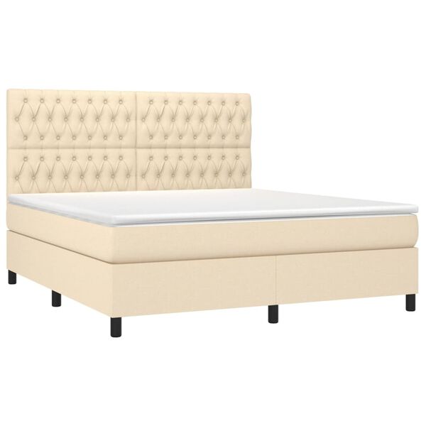 vidaXL Boxspring met matras en LED stof cr&egrave;mekleurig 180x200 cm