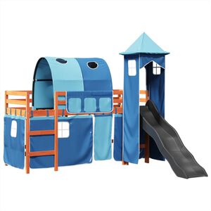 vidaXL Kinderhoogslaper met toren 80x200 cm massief grenenhout blauw