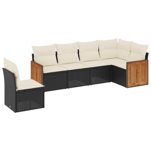 vidaXL 6-delige Loungeset met kussens poly rattan zwart