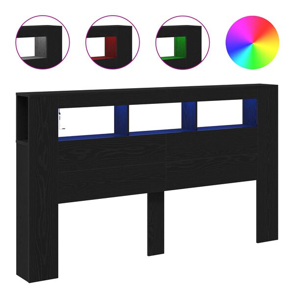 vidaXL LED Hoofdbord Zwart Eiken 180 x 18,5 x 103,5 cm Bewerkt hout