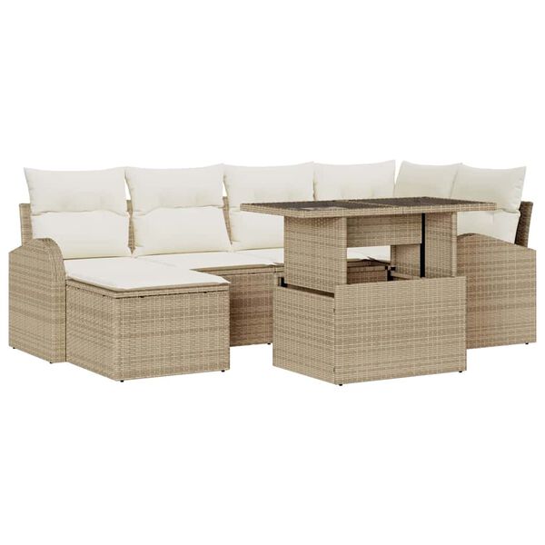 vidaXL Tuin Sofa Set met opslag 7 pcs Beige Poly riet