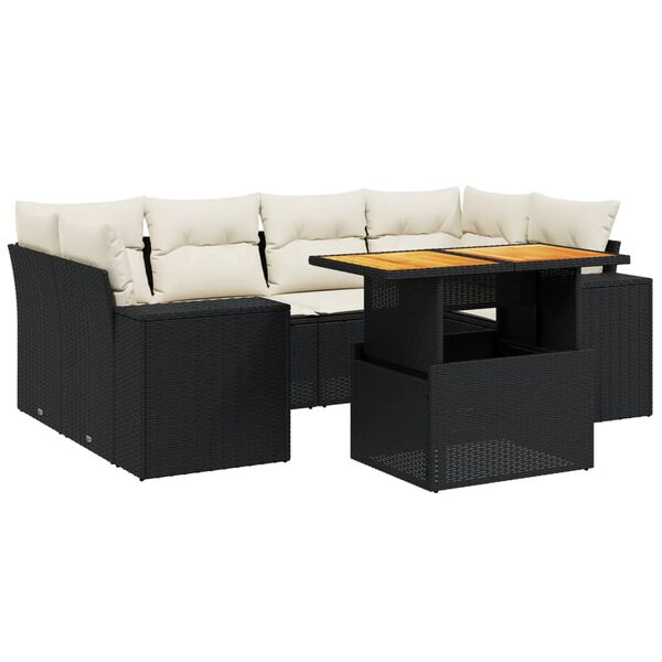 vidaXL 7-delige Loungeset met kussens poly rattan zwart