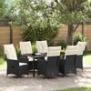 vidaXL Tuin eettafelset met kussen 7 pcs Zwart poly rattan